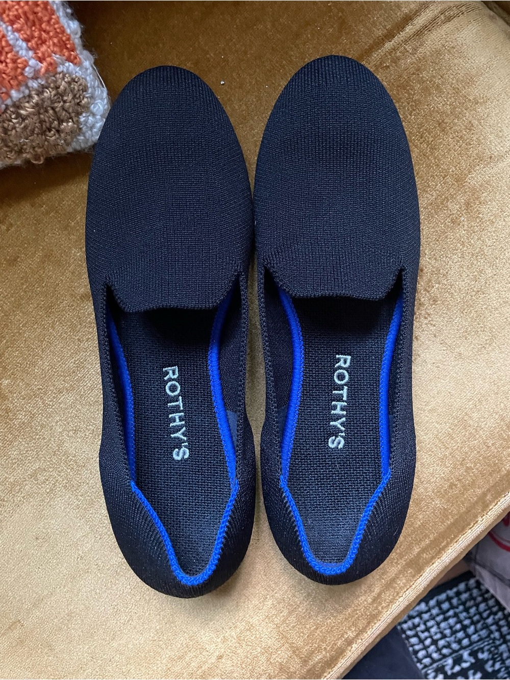 Rothy's Black Flats with Blue Trim